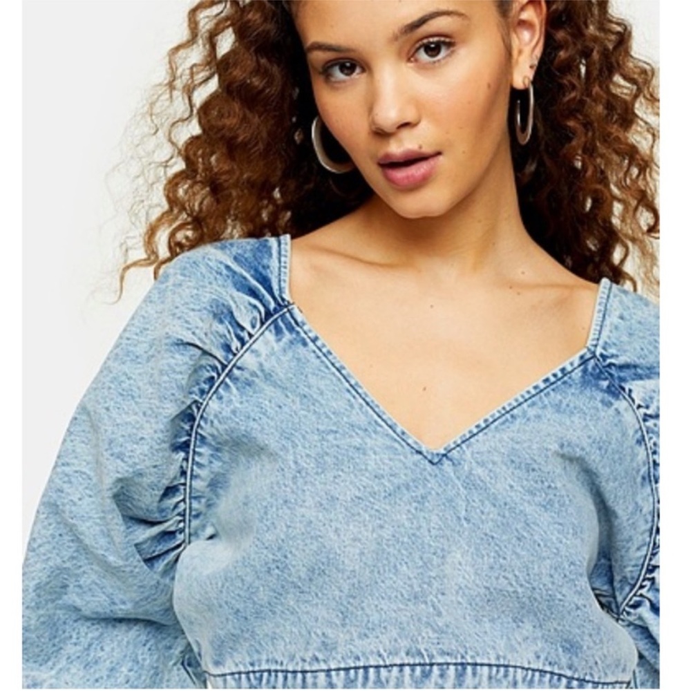 Topshop Considered Blue Acid Wash Denim Batwing Crop Top NWT ⭐️ - Picture 3 of 7
